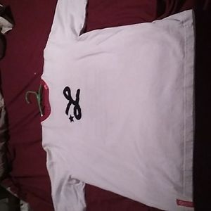 LRG, large, white with red embroidered back.